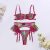 Colorful Printed Embroidery Lingerie Set Mesh Thong Garter Sets